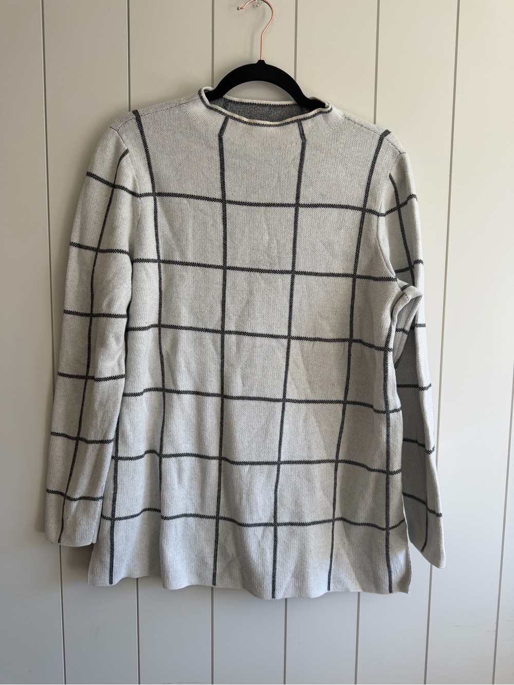 LOFT Cream Sweater with Black Windowpane Grid